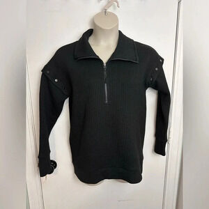 Lyssé cozy convertible removable sleeve black sweatshirt 1/3 zip XS oversized